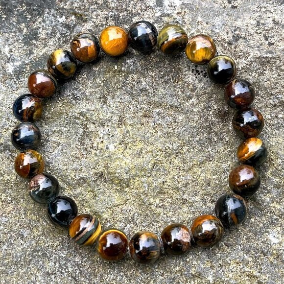 Tiger Eye Gemstone Stretch Bracelet | Handmade - Picture 4 of 5